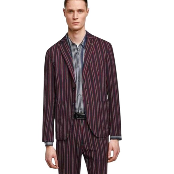 ZARA MAN FULLY LINED BURGUNDY STRIPED SUIT BLAZER 44R BRITISH BESPOKE - Picture 2 of 10